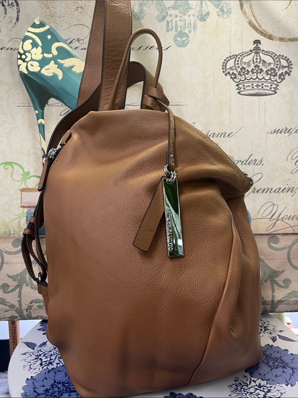 Vince Camuto Leather Tote Backpack in Tan (camel color)